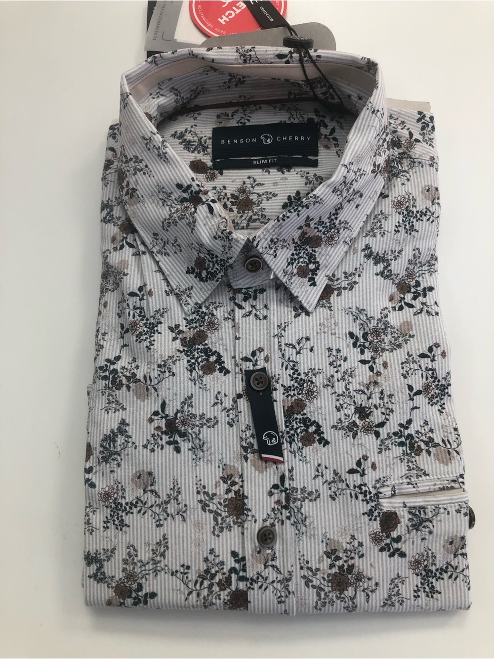 Slim Fit Floral Dress Shirt - White with Brown & Black Print